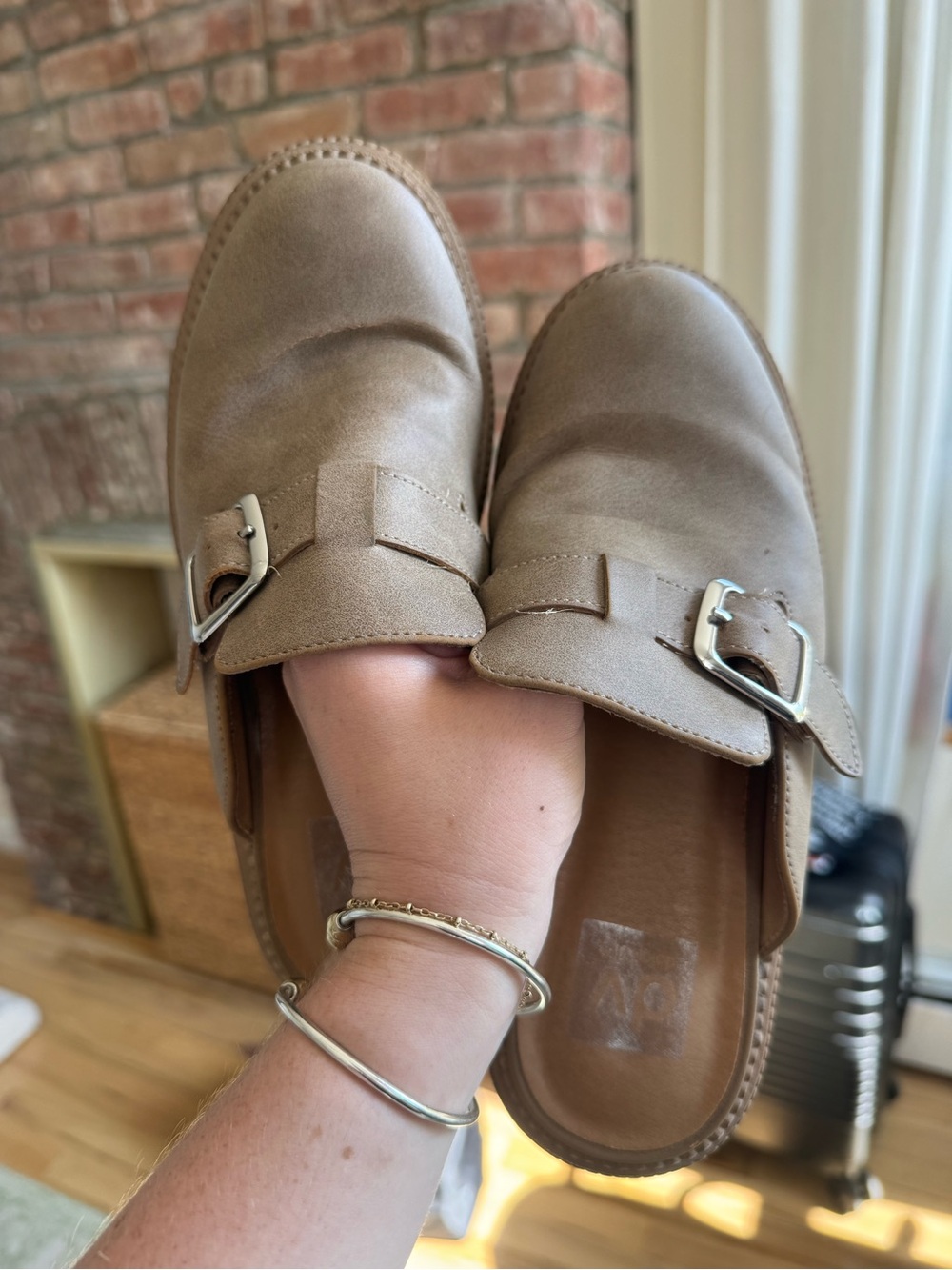 Dolce Vita Women's Slip-On Buckle Mules in Taupe